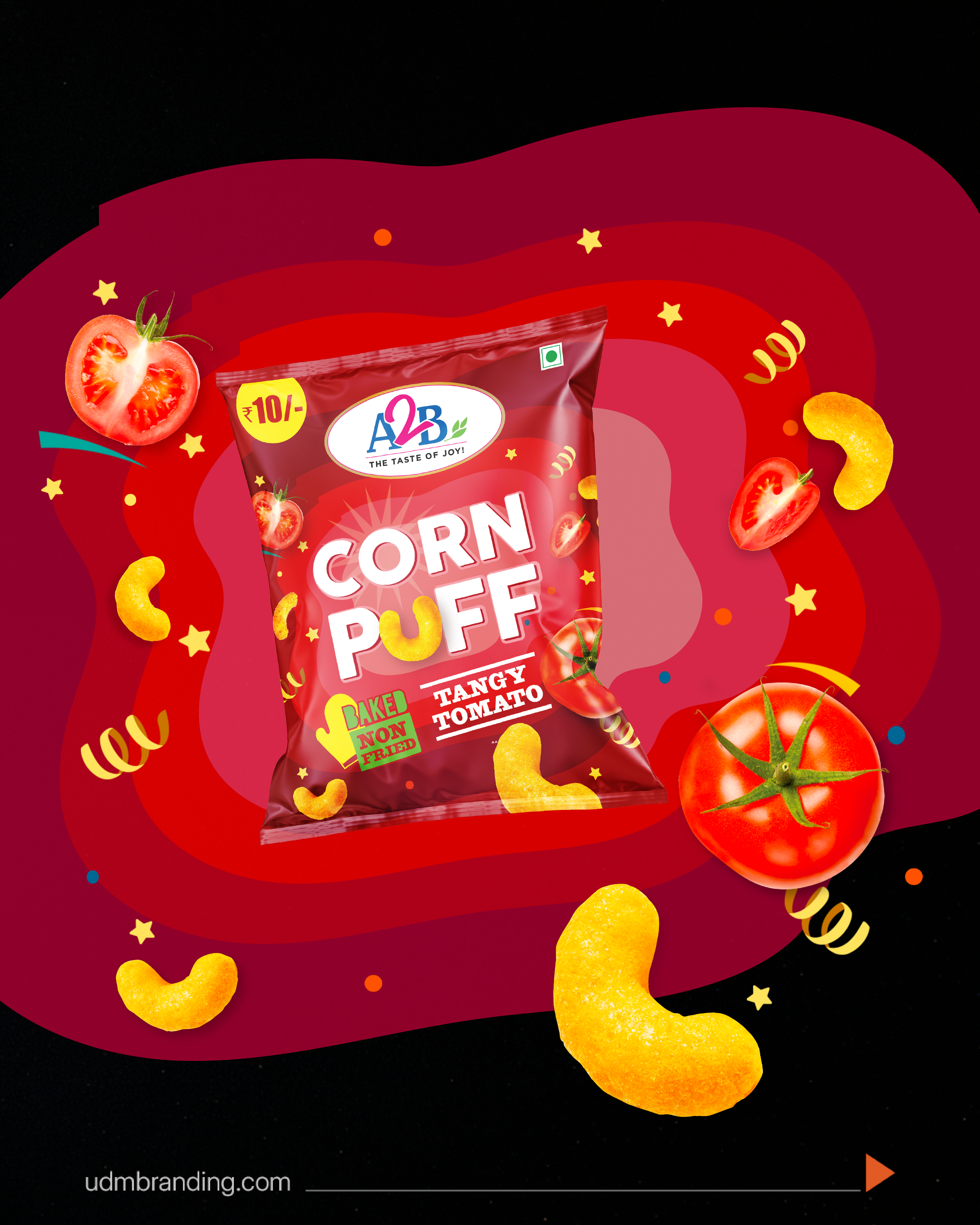 A2B Tangy Tomato Corn Puffs pack