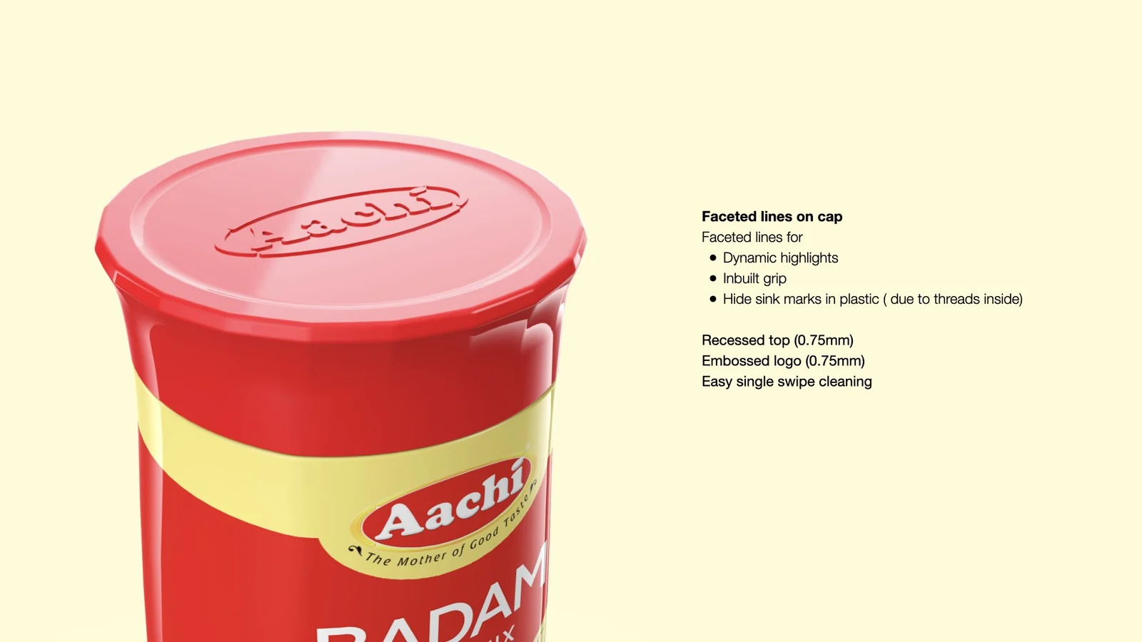 Aachi Badam Drink Mix structural packaging cap detail