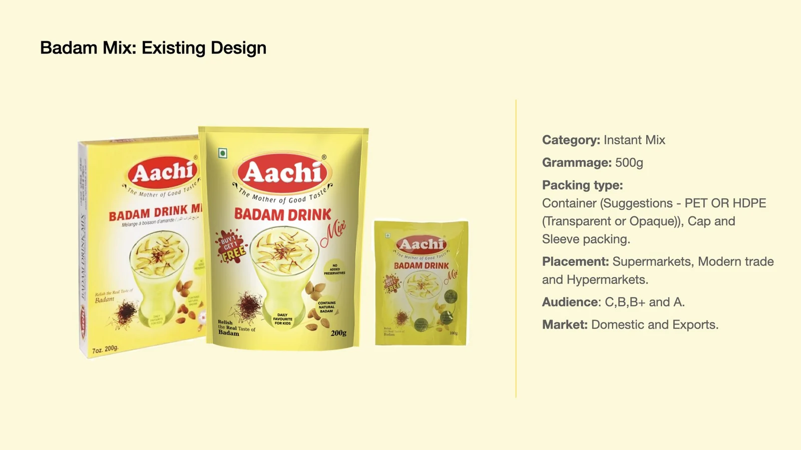 Aachi Badam Drink Mix existing packaging
