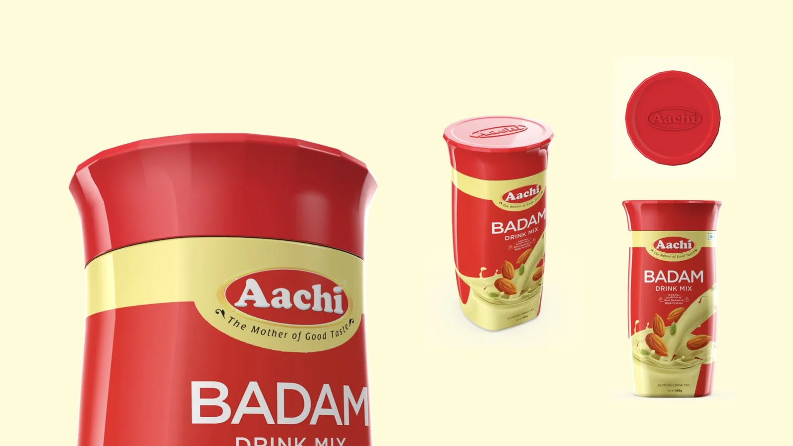 Aachi Badam Drink Mix new structural packaging concept