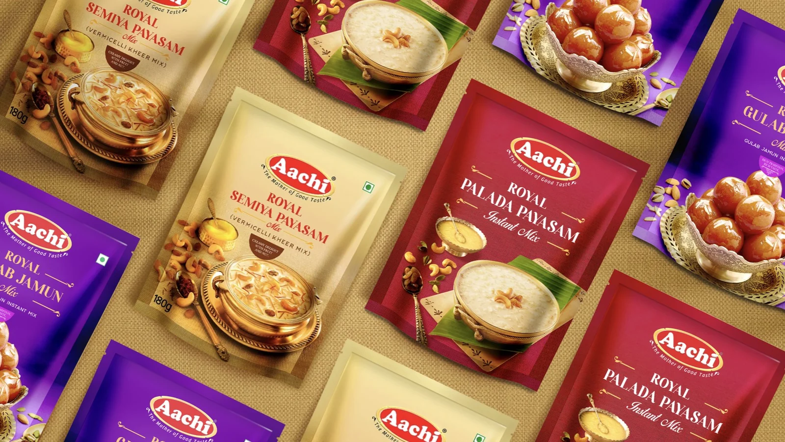 Aachi Royal dessert range packaging