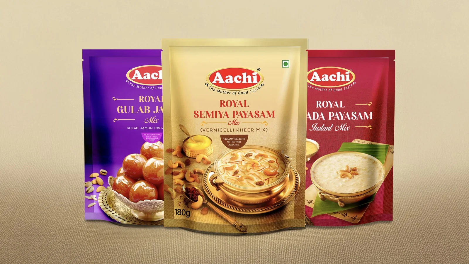 Aachi Royal dessert mix packaging range