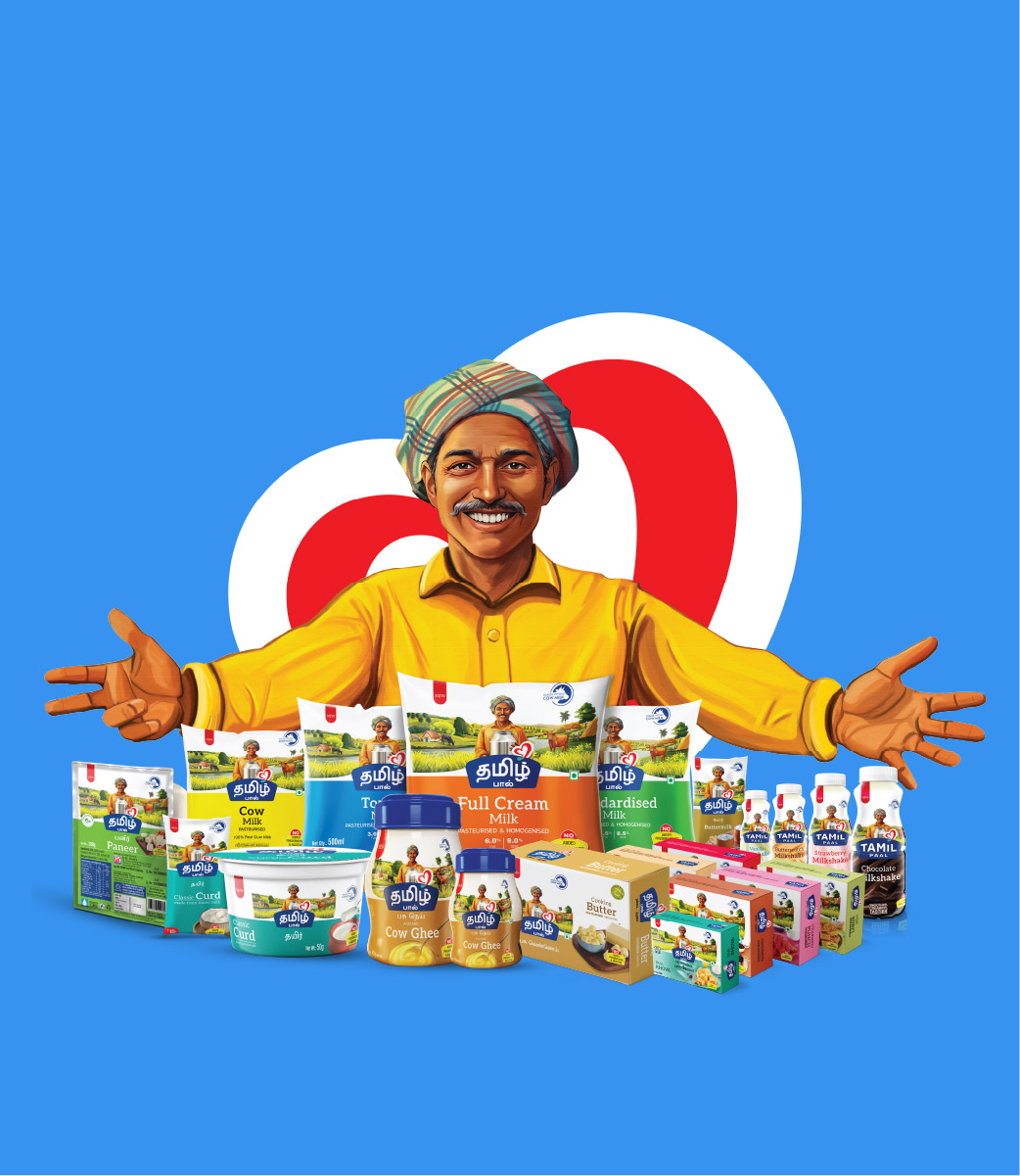 Tamil Paal farmer illustration and dairy product packaging