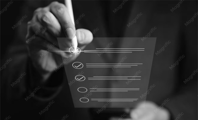 A hand marking a digital checklist